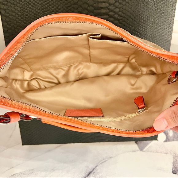 NWOT Coach SHOULDER BAG Canvas Purse with Coral Leather Strap - Picture 7 of 13